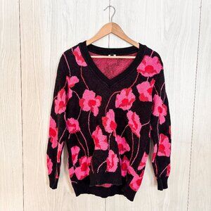 CAbi #4102 Rococo Floral Pullover Pink Peony Sweater V-Neck